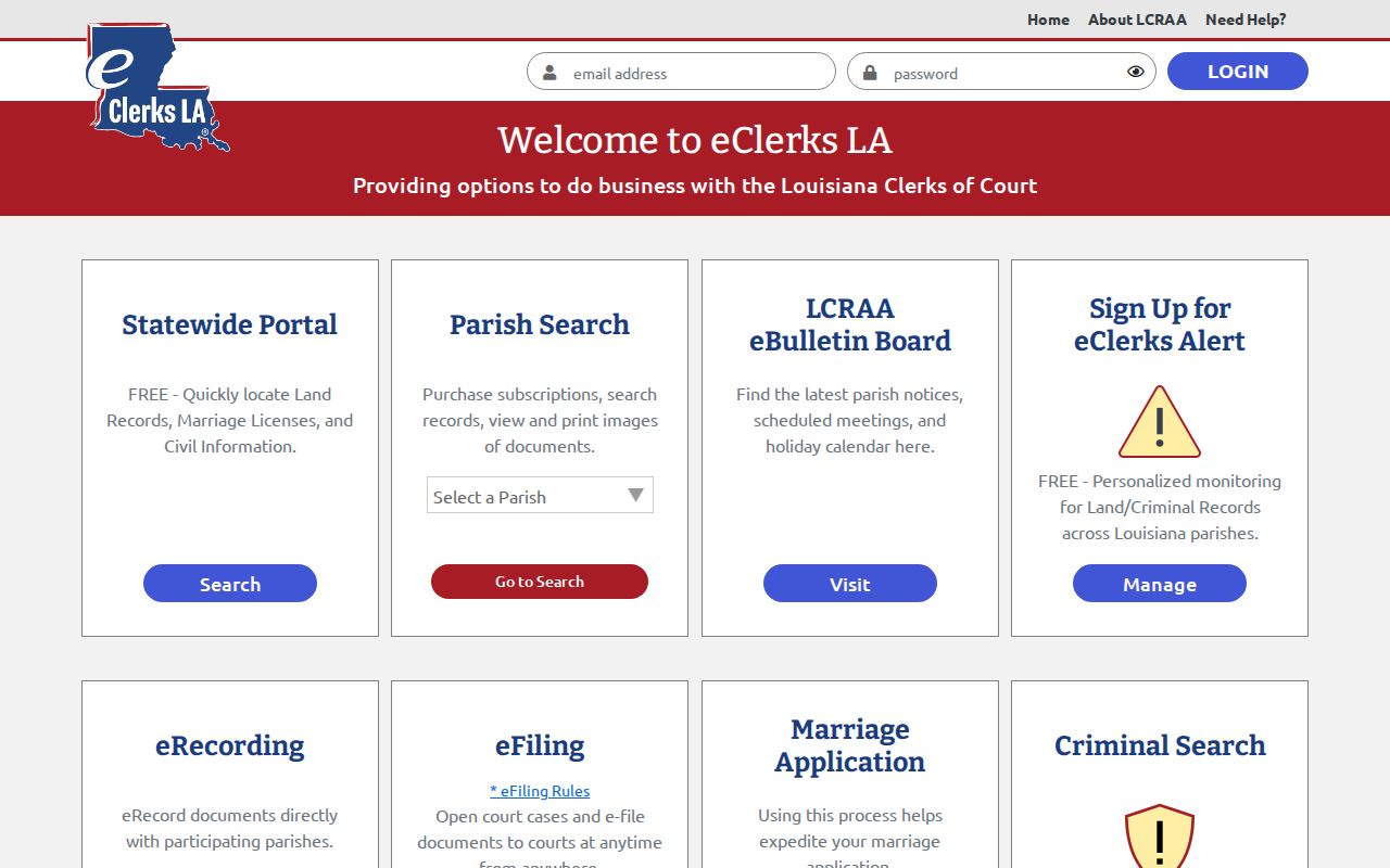 Madison Parish case search route on the eClerks LA home page