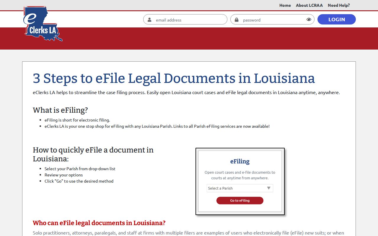 Madison Parish case search distinction shown on the Louisiana e-filing router