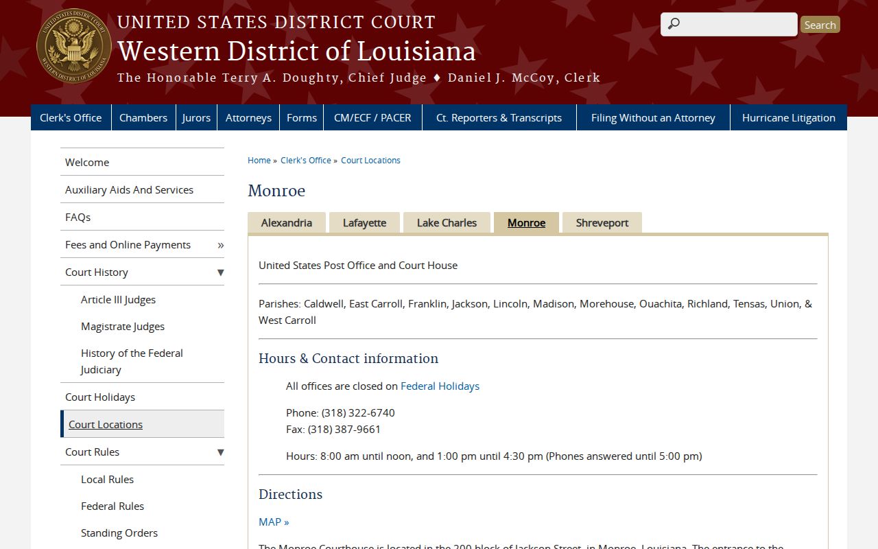 Madison Parish court records federal Western District Monroe courthouse information