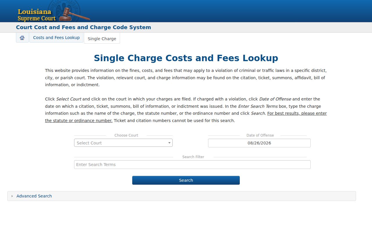 Madison Parish traffic court records Louisiana charge and cost lookup